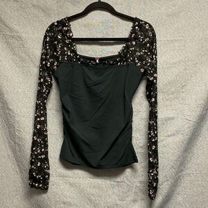 Free People Black Floral Lace Sleeve Blouse